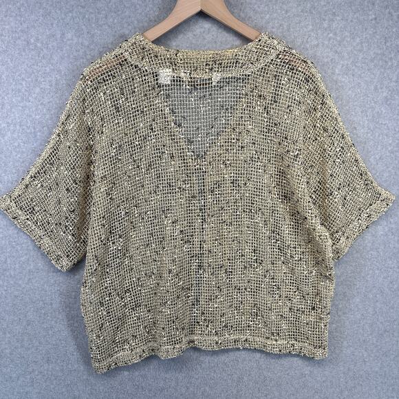 Draper's & Damon's Sweater Womens Size PL Cream Black Crochet Cardigan 2-Button - Picture 2 of 16